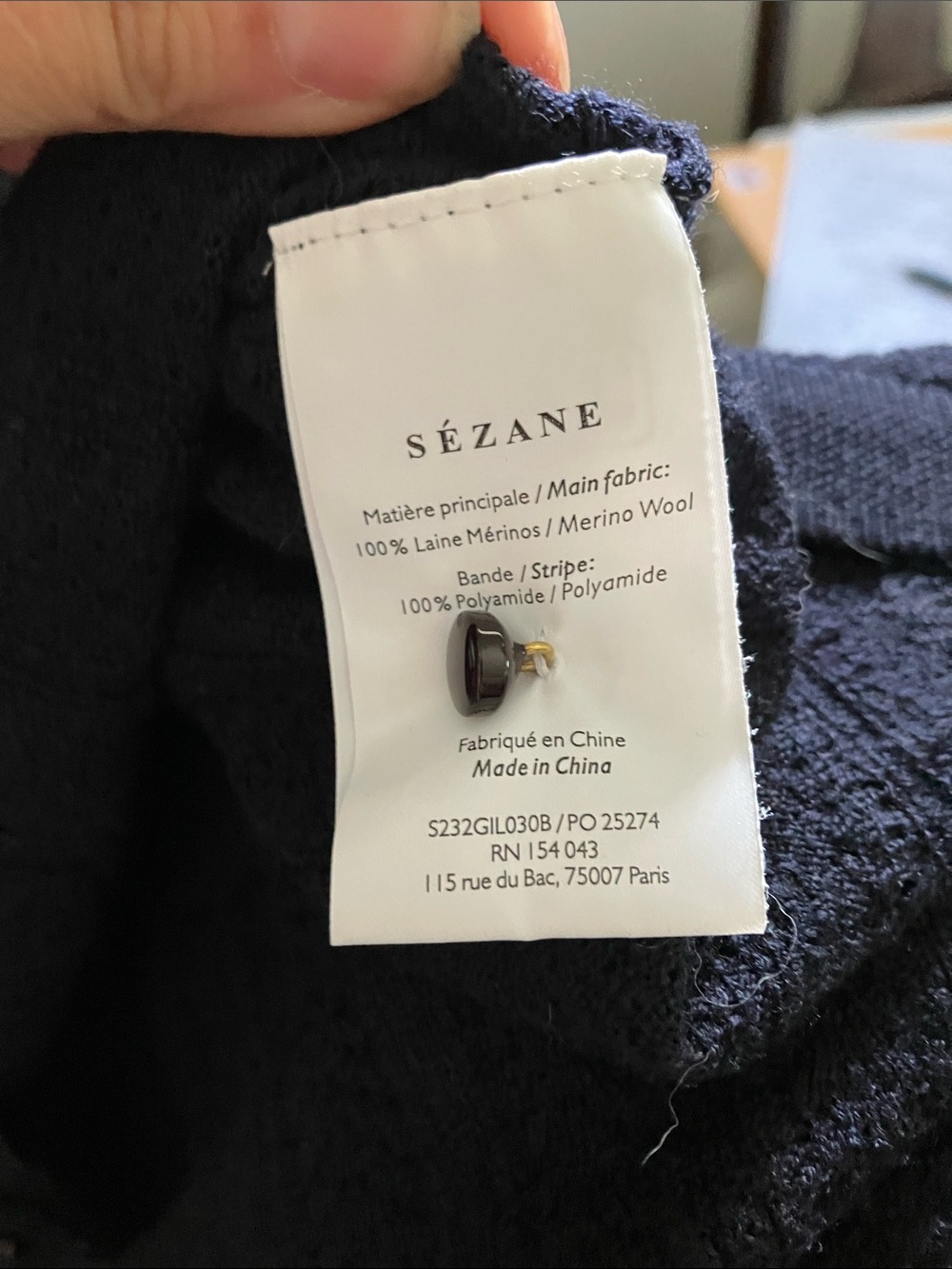 Sezane Navy Ribbed Button-Up Cardigan - Picture 6 of 6